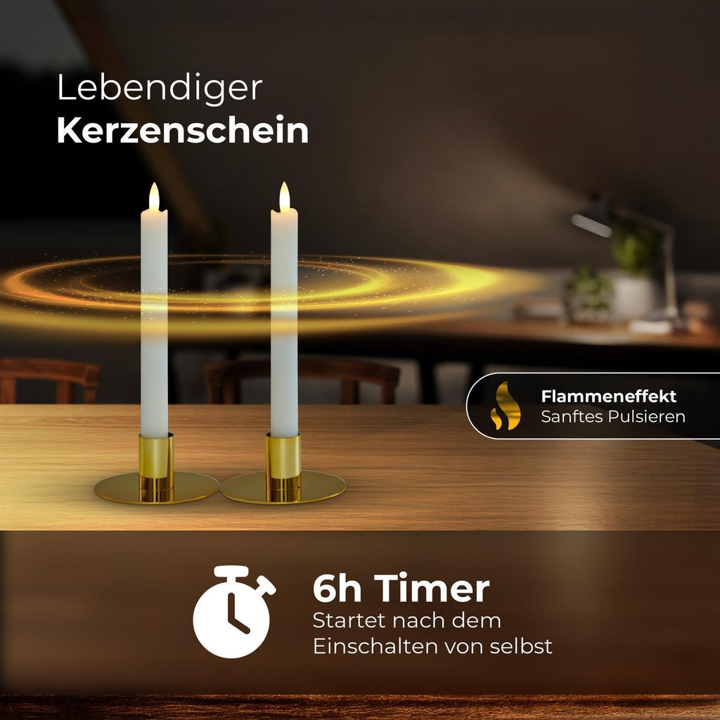 Weiße LED Stabkerze mit Timerfunktion 6er Set - Stabkerze Produktbild 