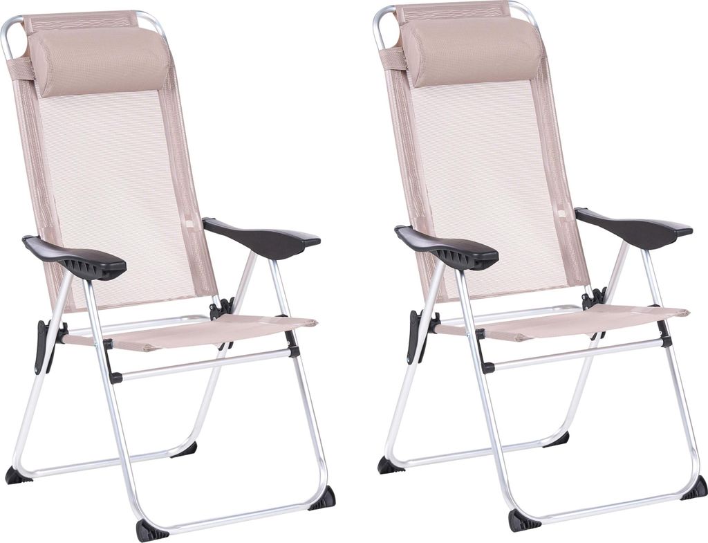 BELIANI Gartenstuhl 2er Set Beige aus Aluminium mit Stoffbezug Klappbar Moderner Stil Klappstühle für Camping Garten Terrasse Outdoor