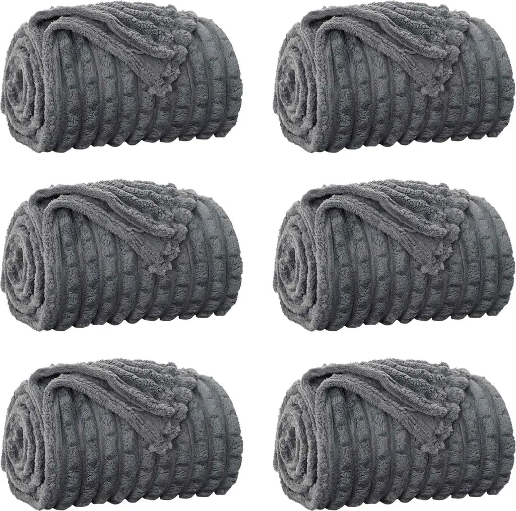 Set 6 Coperte in Pile Grigio Scuro vidaXL 200x150cm | Morbidezza Premium