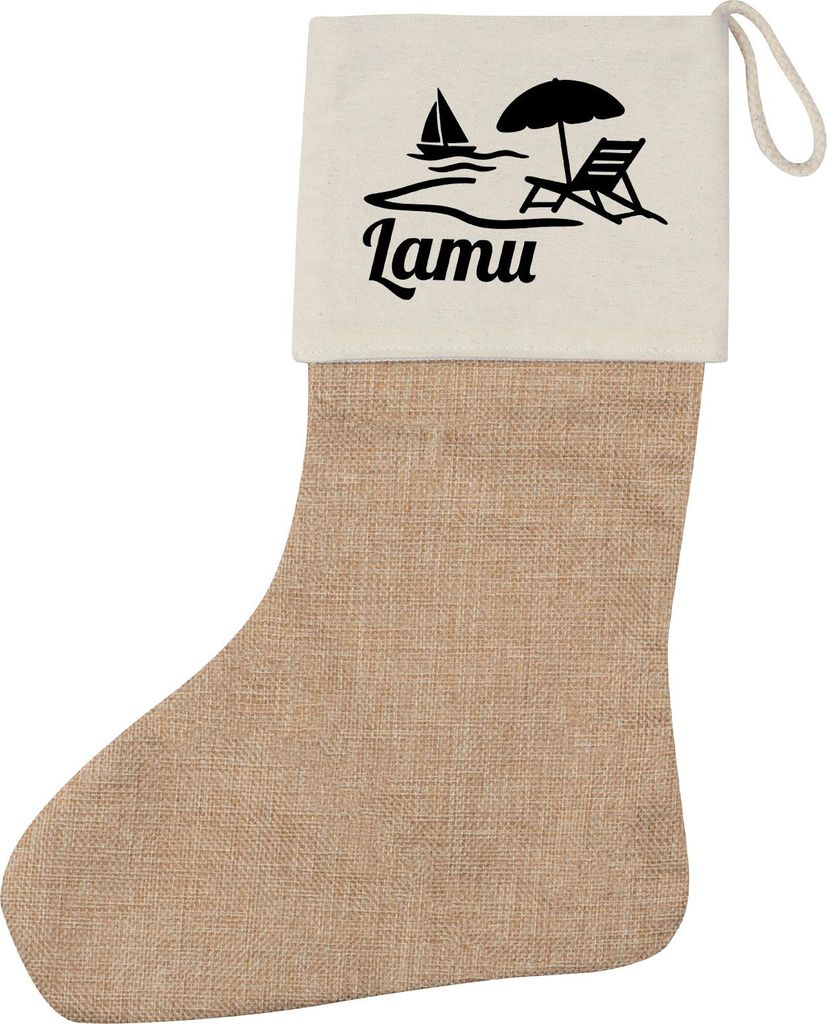 Huuraa Weihnachtsstrumpf Lamu Inselmotiv Kenia Beige Jute Kaminstrumpf Geschenkidee
