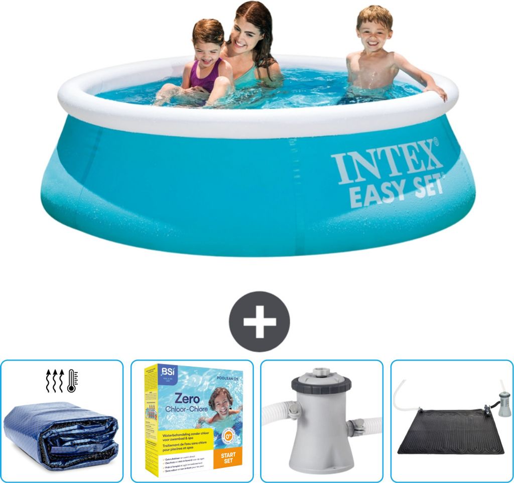 Intex runder aufblasbarer Easy Set-Pool – 183 x 51 cm – Blau – im Lieferumfang enthalten Sonnensegel - Wartungspaket - Filterpumpe für Schwi...