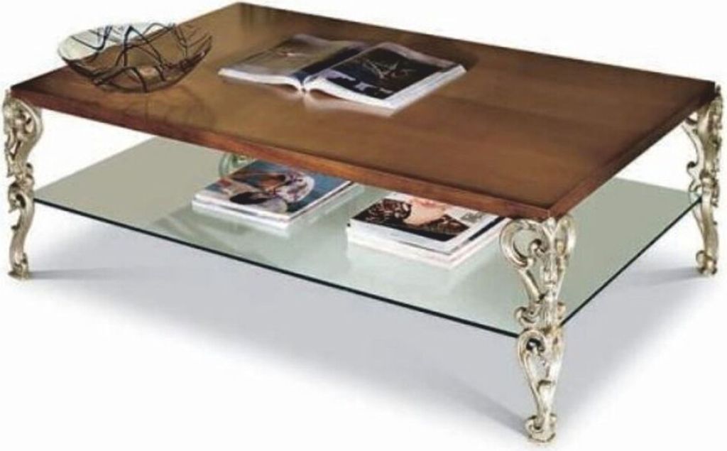 Casa Padrino Luxus Barock Couchtisch Braun / Silber 123 cm - Italienische Barockstil Möbel