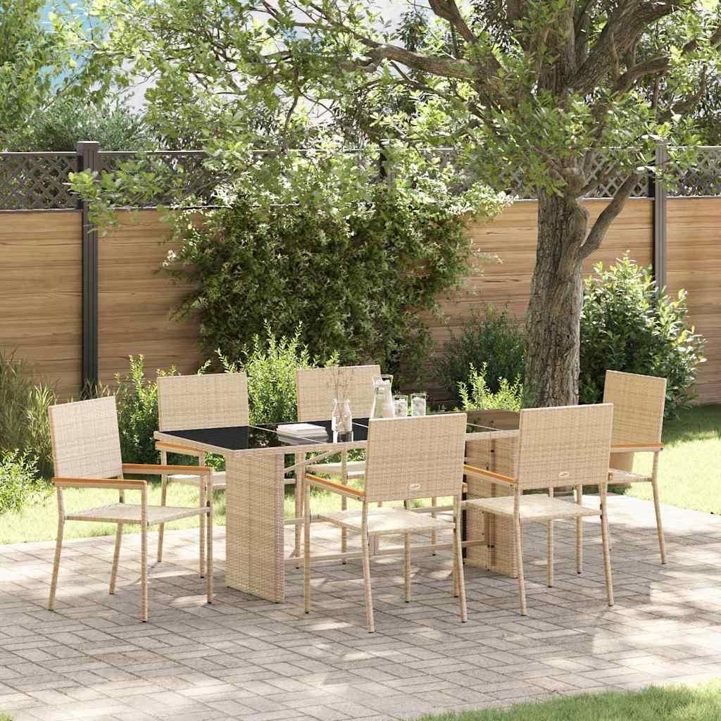 "Schlussverkauf" Garten Essgruppe 7 Stück - moderne-desgin - Beige Poly-Rattan C15791