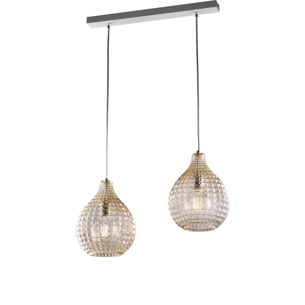 Lampadario Binario 2 Luci Vetro Ambra Effetto Cristallo - Online