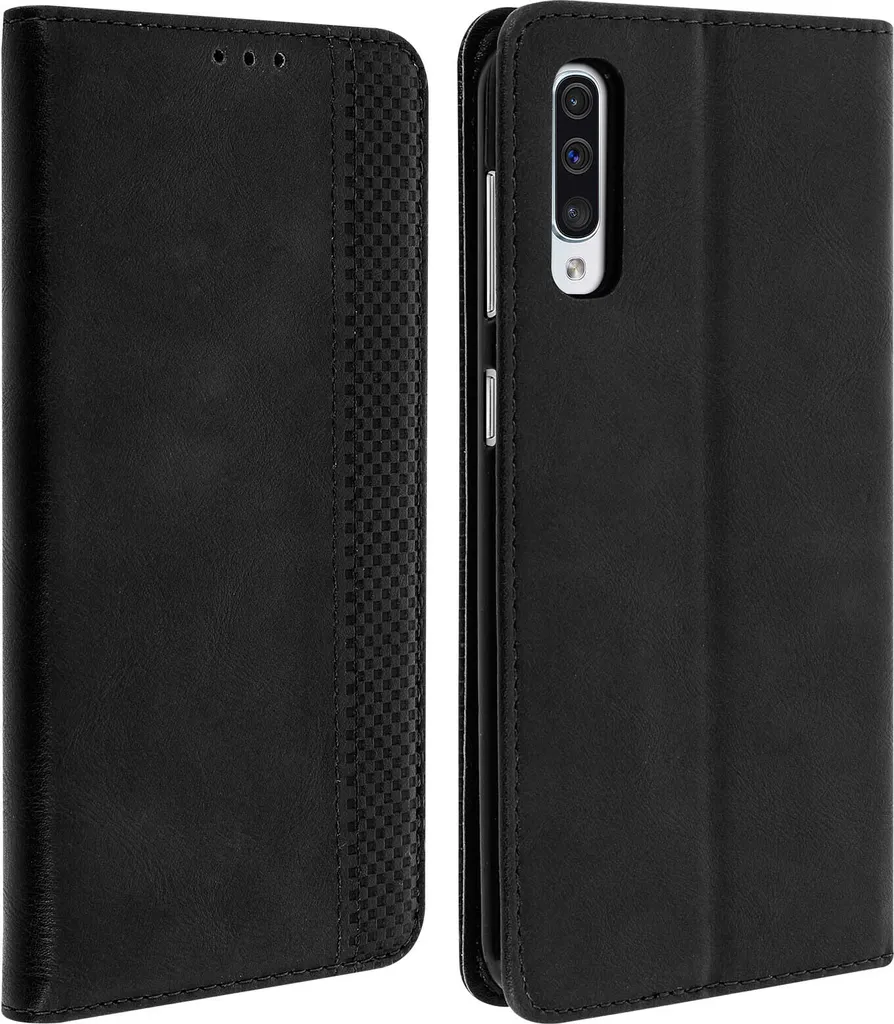 Custodia vintage retro e funzione stand per Samsung Galaxy A50 - Nero