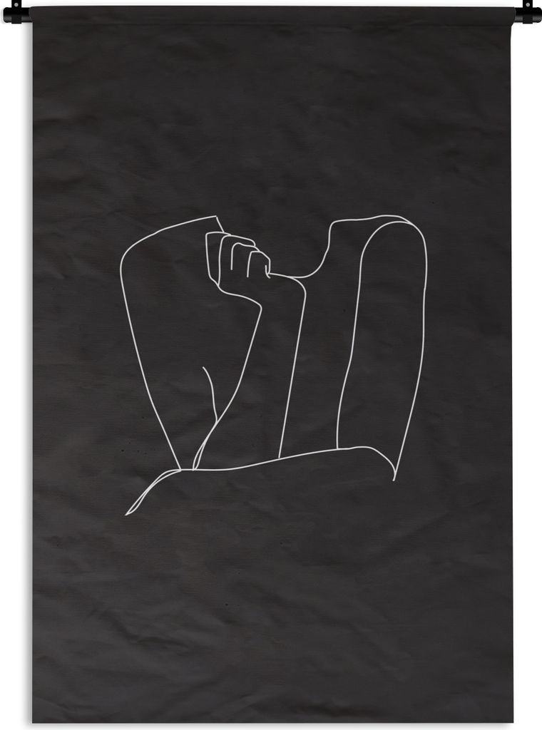 MuchoWow Wandteppich Wandbehang Frau - Strichzeichnung - Hände 90x135 cm Tapisserie Dekoration Wandtuch - Baumwolle - Wandskulptur