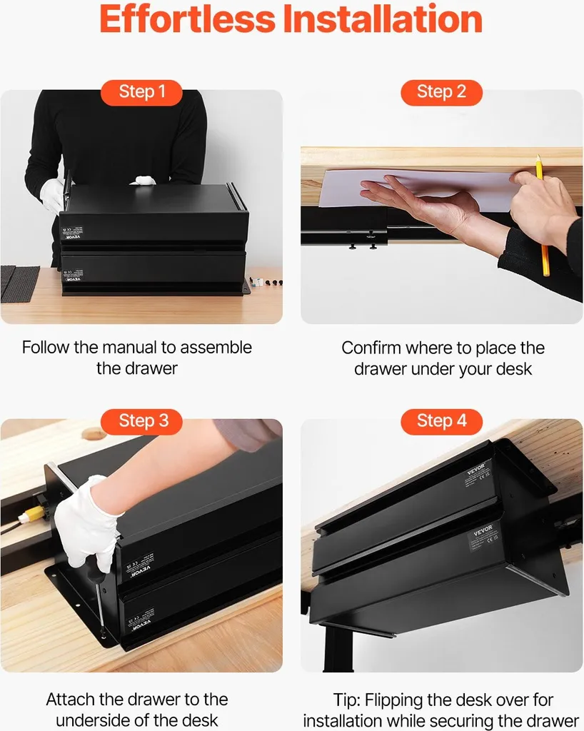 Rangement sous bureau suspendu en métal noir avec double compartiment - 7