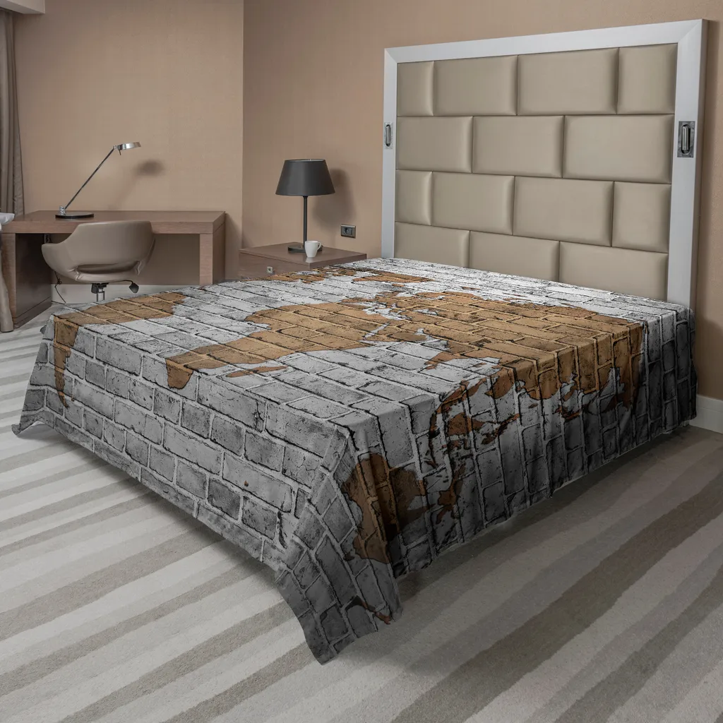 Lenzuolo Letto 260x228 cm Mappa Mondo Vintage ABAKUHAUS Grigio
