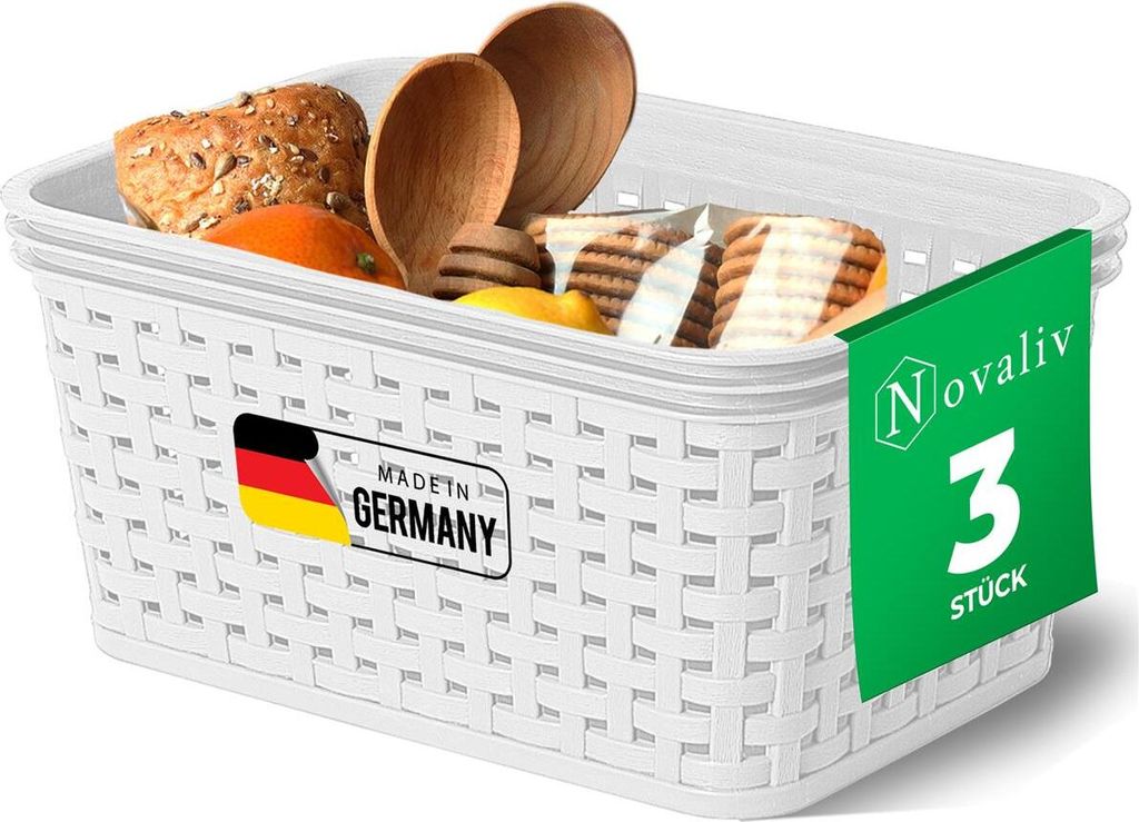 Novaliv 3er Set Lebensmittelechte Körbe Küche Aufbewahrung 2L Weiß Kunststoff Rattan-Optik Küche Aufbewahrung & Organisation BPA-Freie Lebensmi...