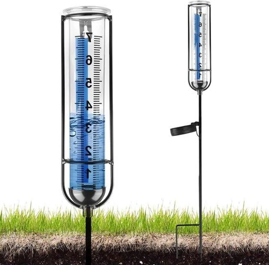 Pluviomètre solaire décoratif pour suivi des pluies en champ et jardin