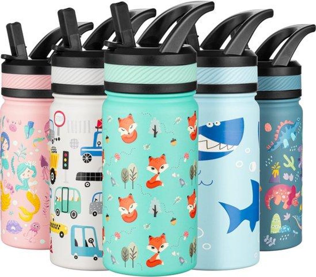 Kleiner Thermosfles 420 ml, RVS, lekvrij, BPA-vrij, grün, für Schule, Vorschule, Jungen und Mädchen