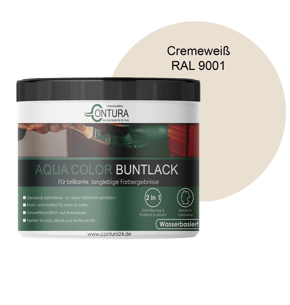 Contura 250ml. Buntlack Lackfarbe Lack Außen Innen Holz Metall Farbe Holzlack Möbellack - RAL 9001 Creme