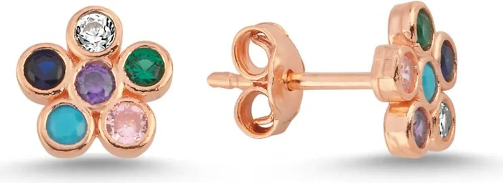 Boucles d'oreilles pendantes fleurs en argent et cristaux multicolores