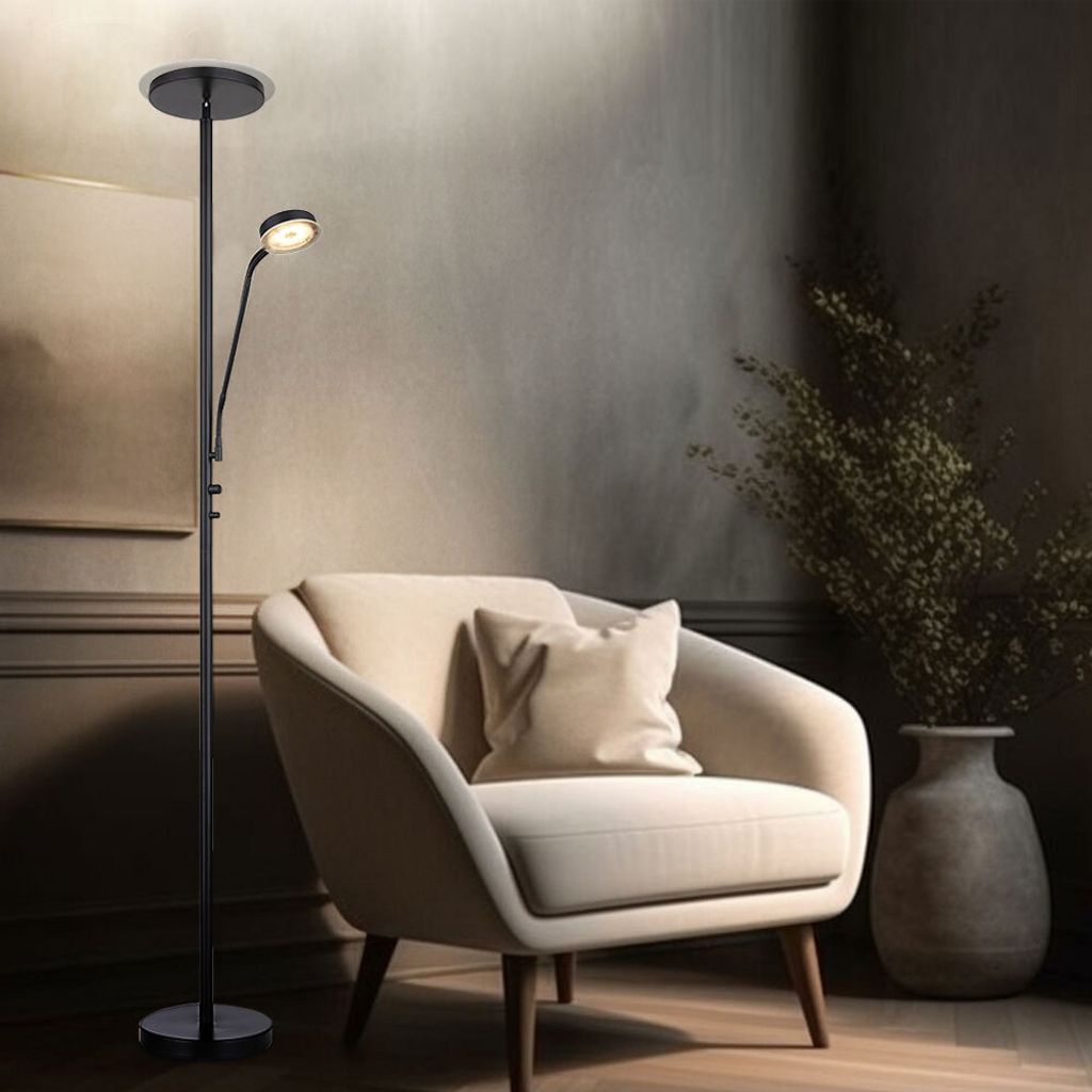 LED Stehleuchte, schwarz, dimmer, Flexo verstellbar, H 180 cm