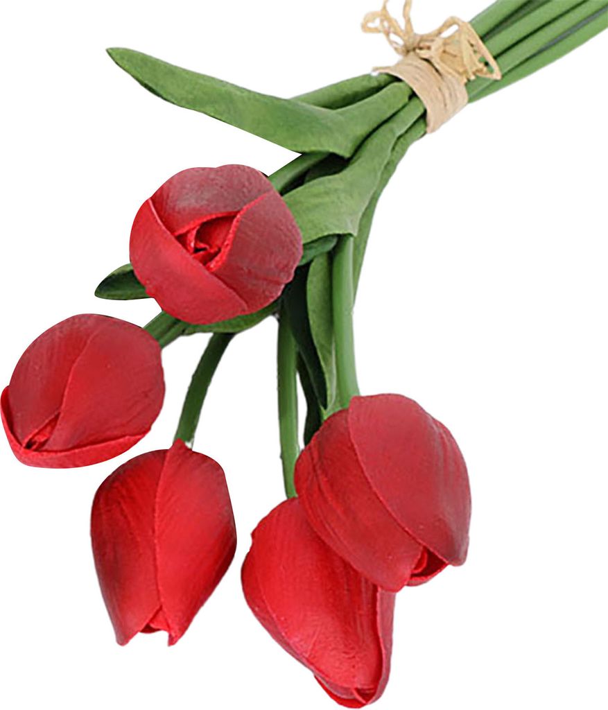 5pcs/set gefälschte Blumendekor simuliert leicht zu versorgen Kunstleder Langer Stiel Weiche künstliche Tulpe Hochzeitsbedarf-Rot