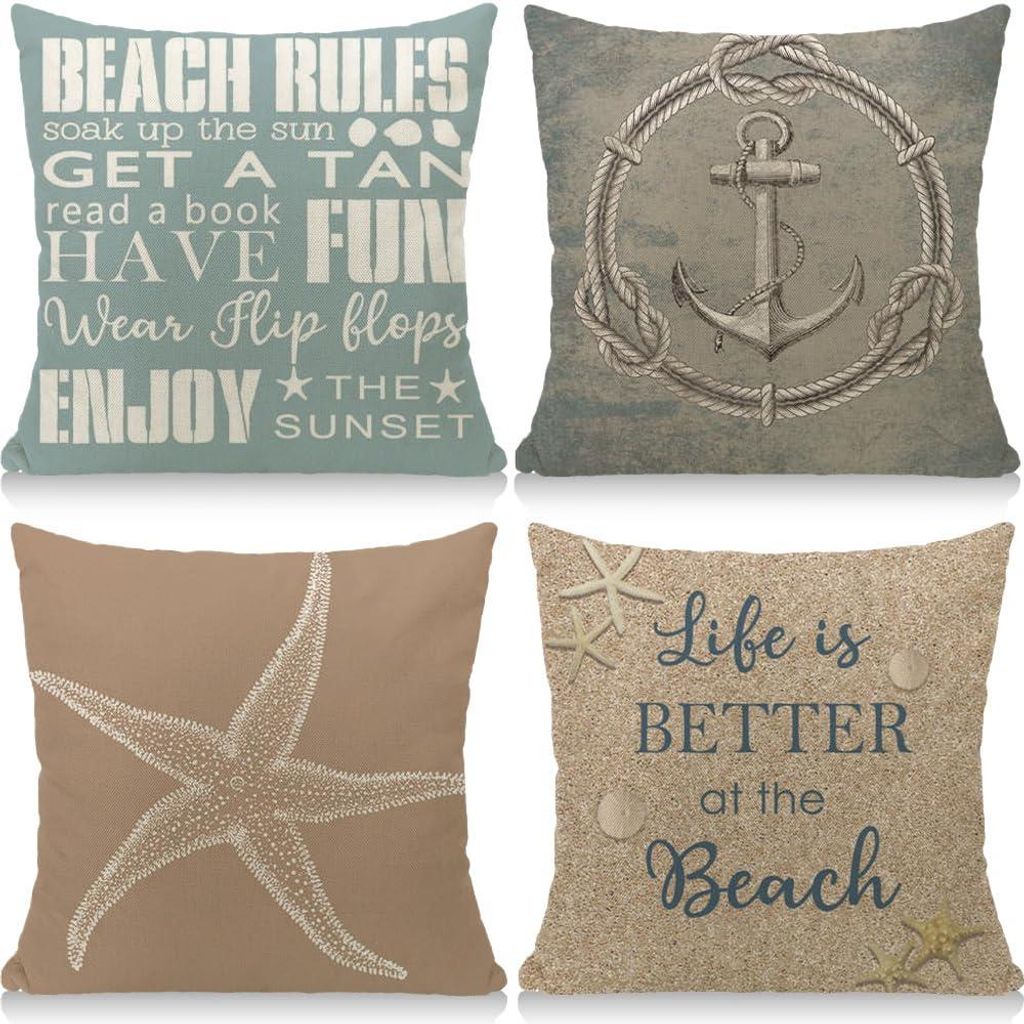 Kissenbezug 45 x 45 cm, 4-teiliges Set, wetterfeste Leinen-Outdoorkissen im Boho-Stil für Garten und Balkon