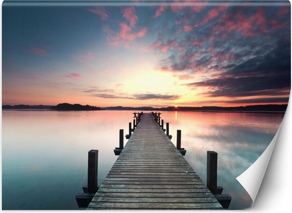 Vlies fototapete Seeuferpier bei Sonnenuntergang 400x280 cm Feeby Lila inkl. Kleber einfache Montage