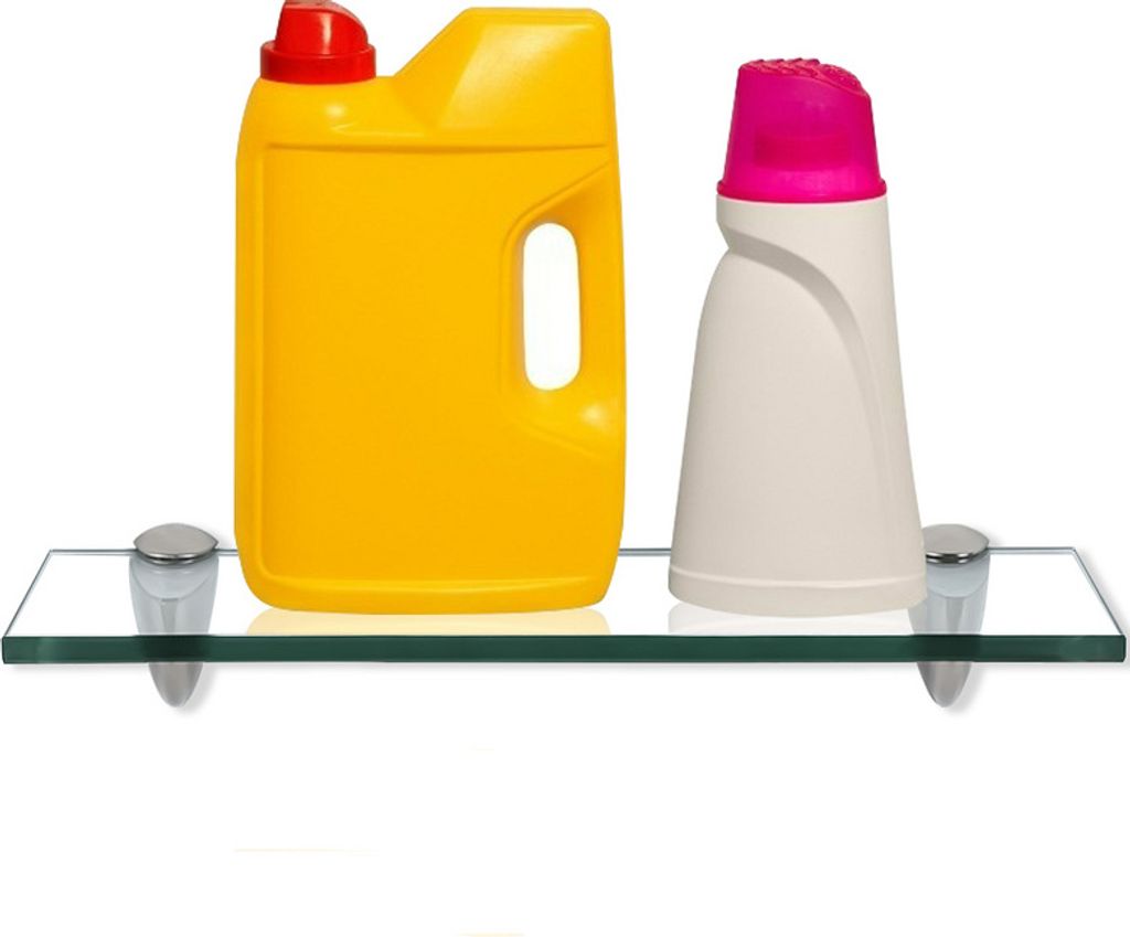 Fiqops Glasablage Glasregal ideal für Bad, Dusche und zur modernen Dekoration mit Halterung aus Edelstahl 8 mm 40x10 cm Klarglas