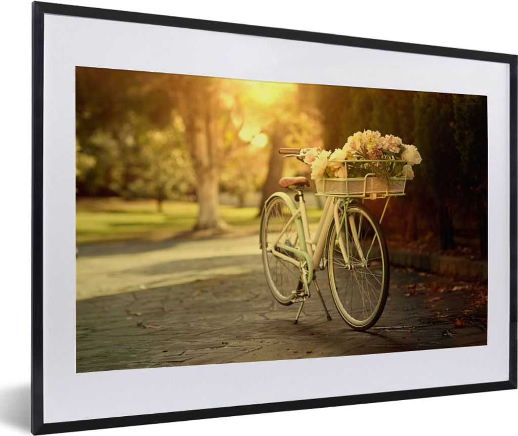 MuchoWow MuchoWow Gerahmtes Poster Blumen im Fahrradkorb 60x40 cm - Poster mit zchwarzem Bilderrahmen - Schlafzimmer - Plakat in Rahmen - Drucken