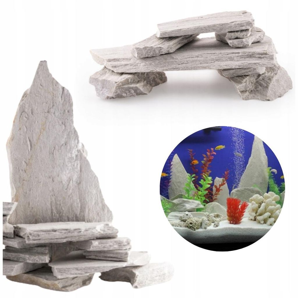Pierres décoratives pour aquarium, 24 kg, blanc ardoise Image du produit 