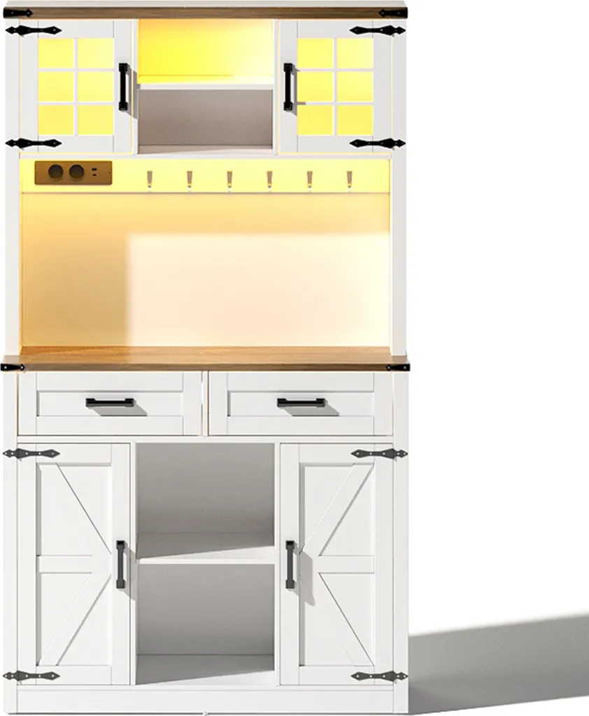 Armoire Bar Rustique Bicolore avec Prises Électriques Intégrées - 10