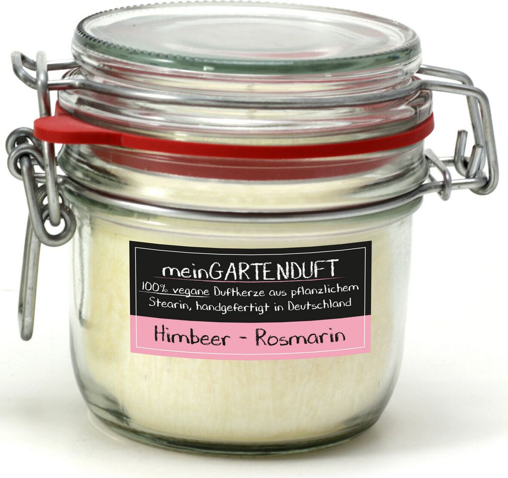 mein Gartenduft Kerze klein von Candle Factory im Drahtbügelglas : Himbeer-Rosmarin mein Gartenduft klein: Himbeer-Rosmarin