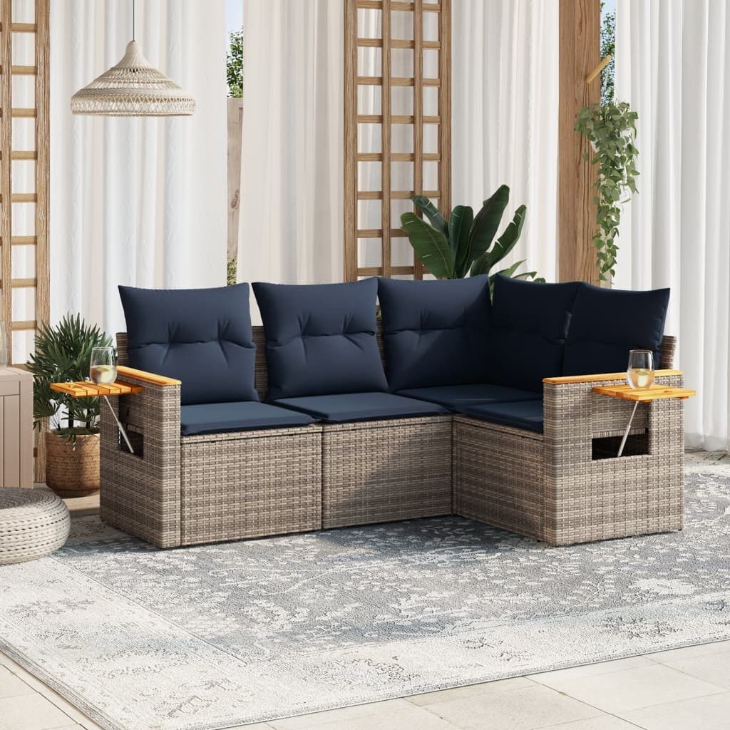 "Rabatt" 4-tlg. Garten-Sofagarnitur - mit sofa - mit Kissen Grau Poly Rattan - Lounge-Dining set CC9838