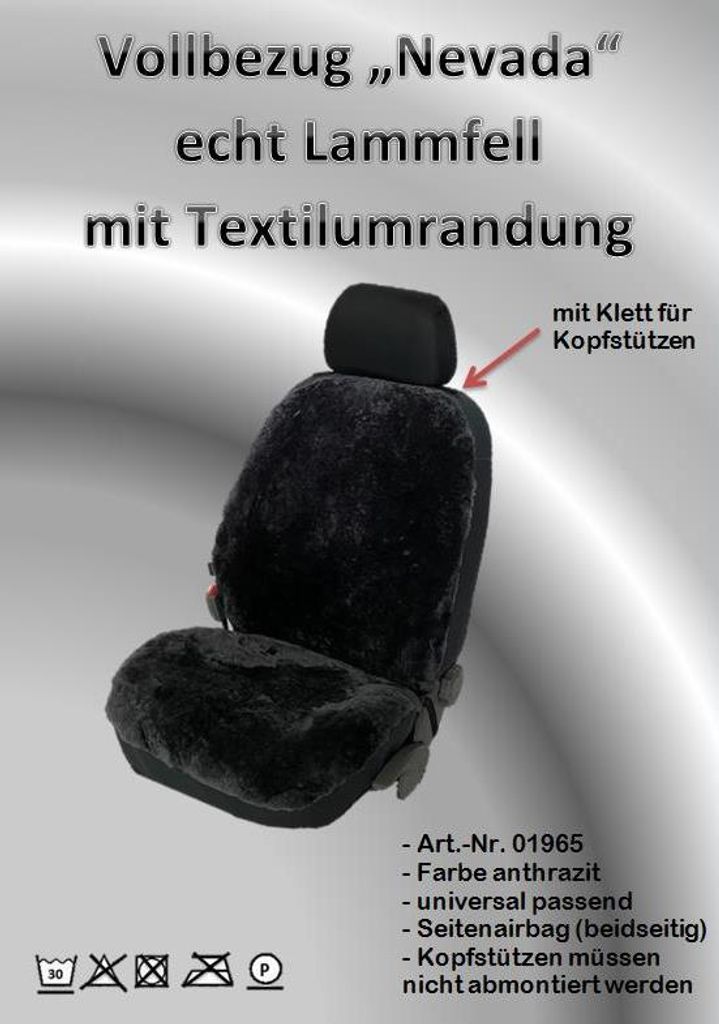 Vollbezug Lammfell Textilumrandung Sitzbezug auch Sitzheizung geeignet  Anthrazit, 49,90 €