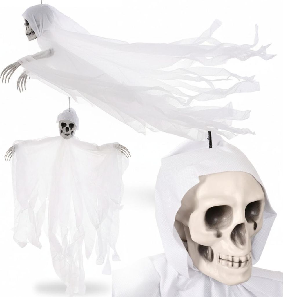 Halloween-Dekoration, Gespenst, Skelett, hängend, weiß, 75 cm