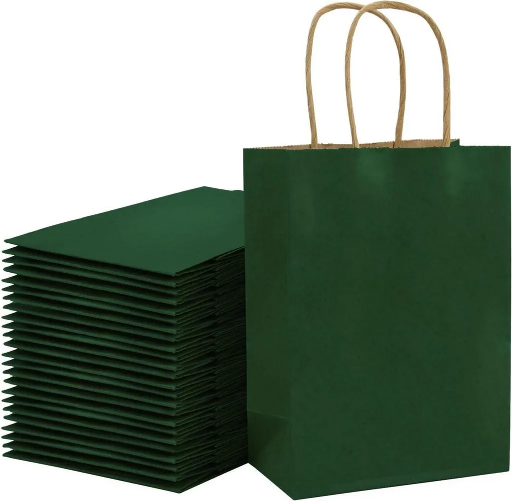 Sacs Cadeaux Verts 15x8x21 cm : Emballage Robuste et Écologique pour Fêtes