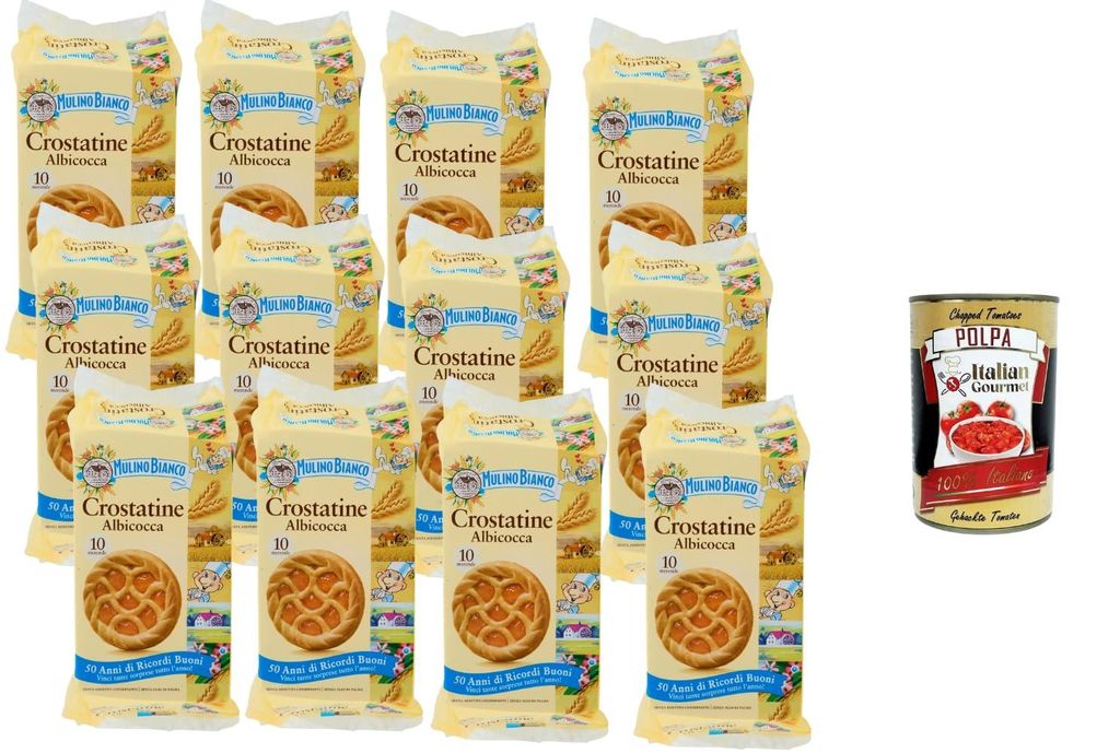 Mulino Bianco Crostatine Albicocca, italienische Aprikosen-Törtchen aus Mürbeteig, 12 x 400 g (120 einzeln verpackte Snacks) ohne Palmöl + Itali...