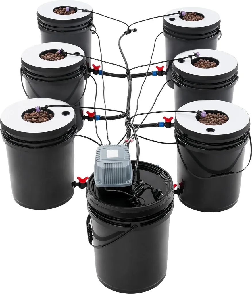 Système de culture hydroponique 7 seaux DWC noir pour potager intérieur