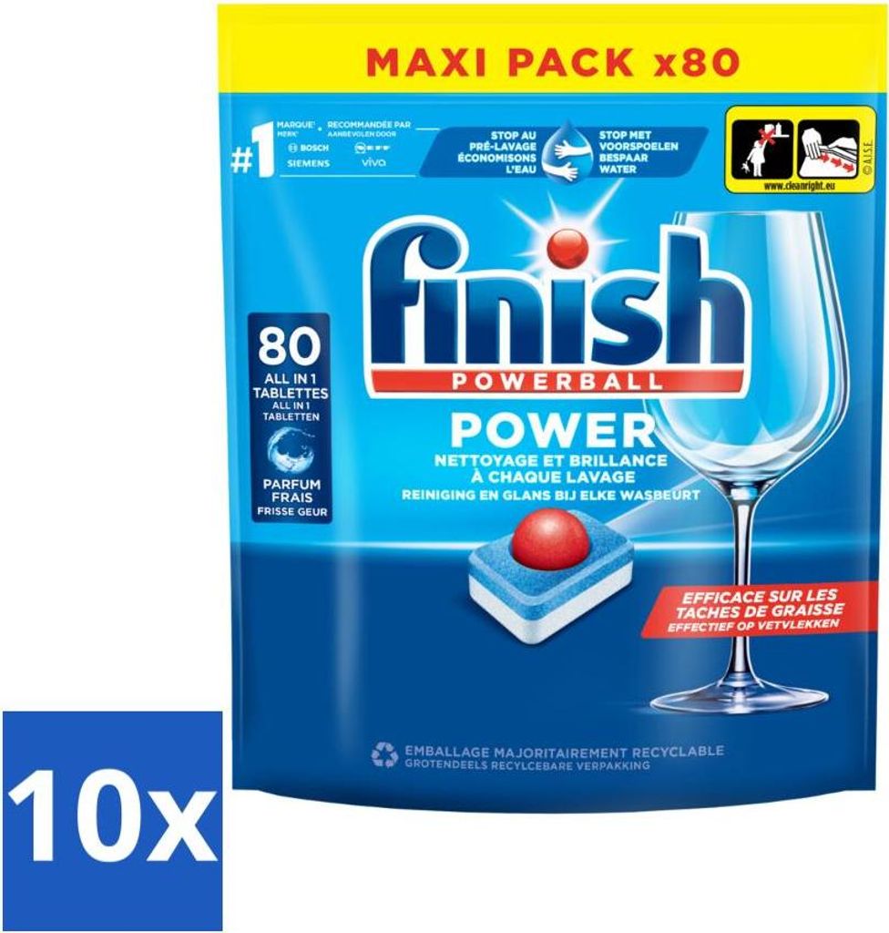 Finish - Geschirrspülmittel - Power All in One Regular - Effektive All-in-1-Reinigung - 80 Kapseln - Vorteilspack - 10 Stücke