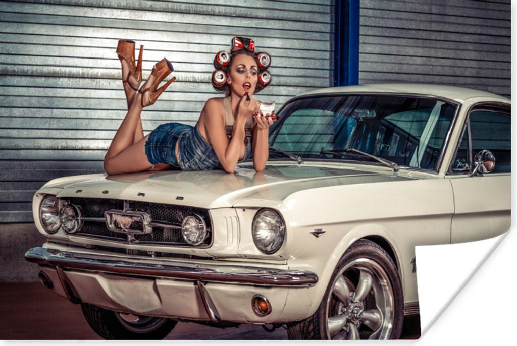 MuchoWow Poster Mustang - Auto - Oldtimer - Frau 90x60 cm - Schlafzimmer