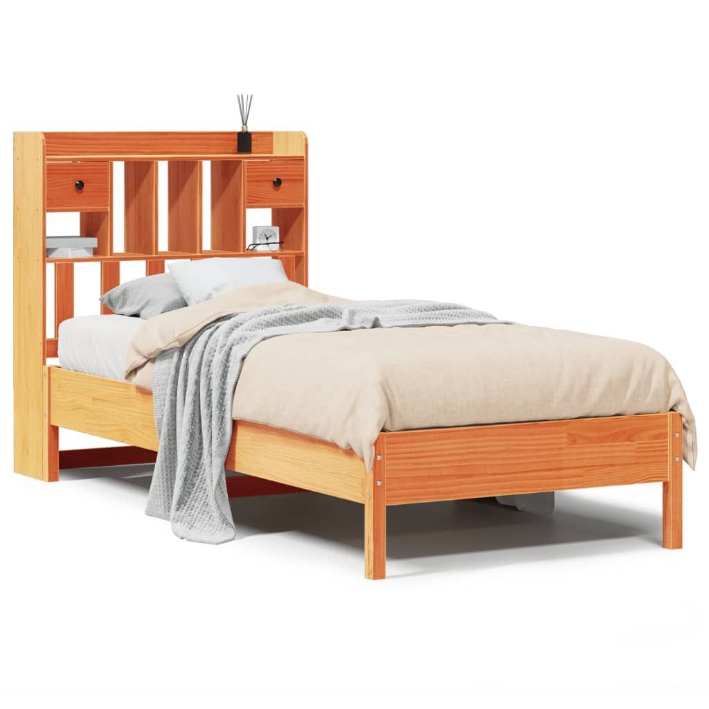 vidaXL Massivholzbett mit Regal ohne Matratze Wachsbraun 75x190 cm