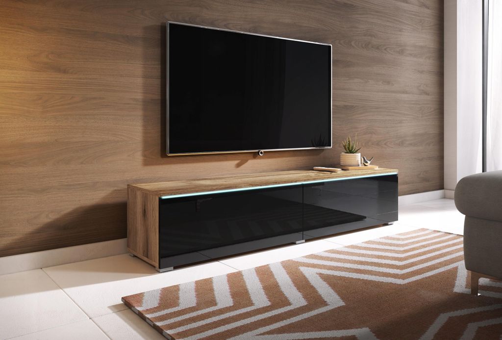 Tavolino per TV CERIE 140 - rovere wotan / nero lucido Immagine del prodotto 