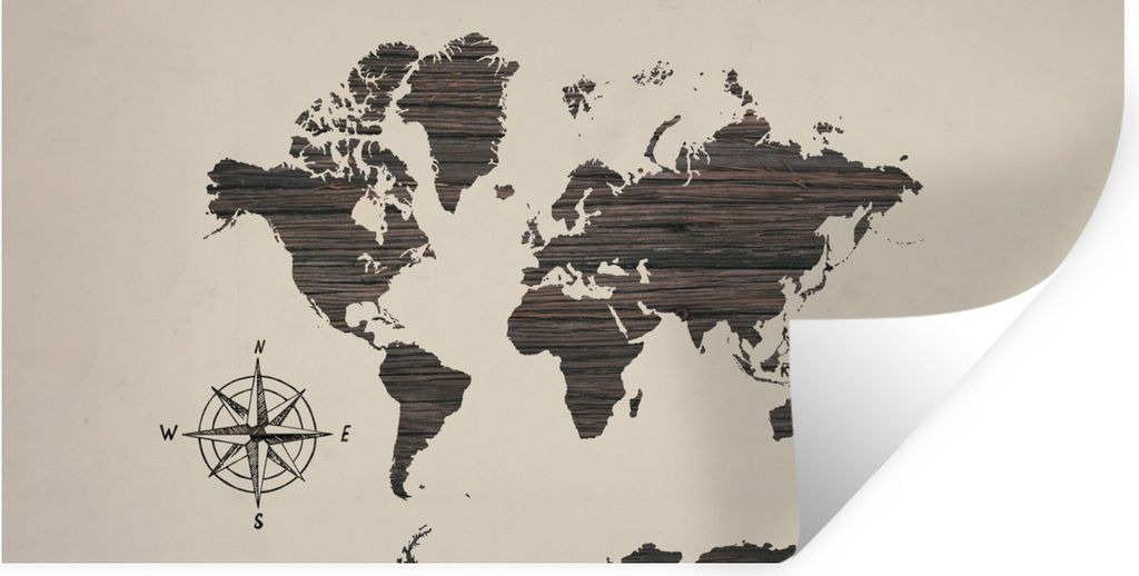 MuchoWow Wandtattoo Wandsticker Wandaufkleber Weltkarte - Holz - Braun 120x60 cm Selbstklebend und Repositionierbar - Sticker - Dekorfolie