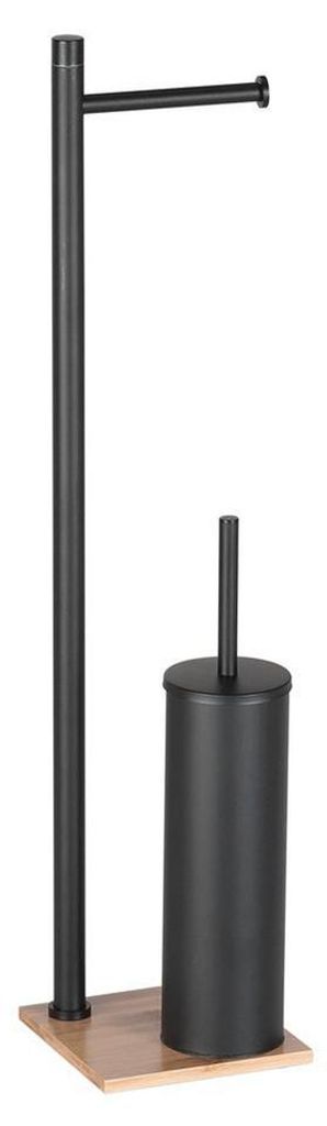 Gedy TRILLY Ständer mit Toilettenpapierhalter und WC-Bürste, eckig, schwarz matt/Bambus
