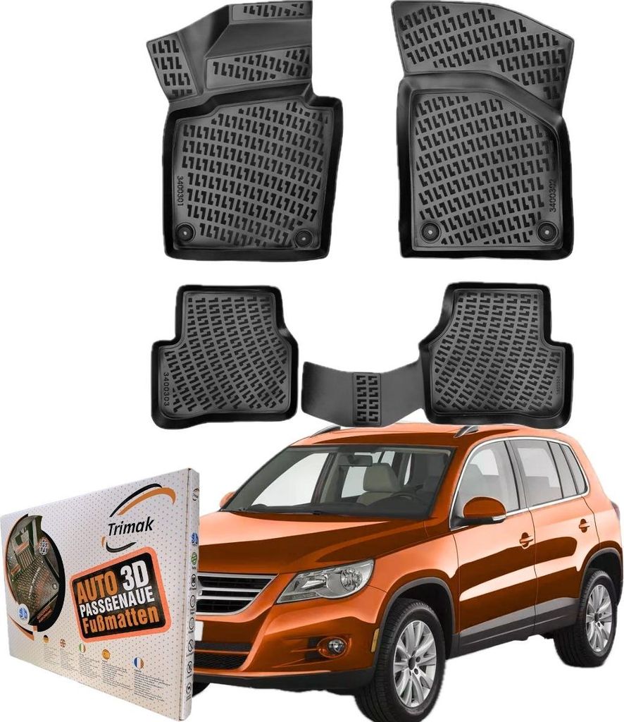 Trimak Autofußmatten kompatibel mit VW Tiguan 1.Gen 2007-2015 (5N) Auto Allwetter Gummimatten