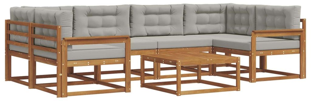 vidaXL Outdoor-Sofagarnitur mit Kissen 7 pcs Natürlich und Hellgrau