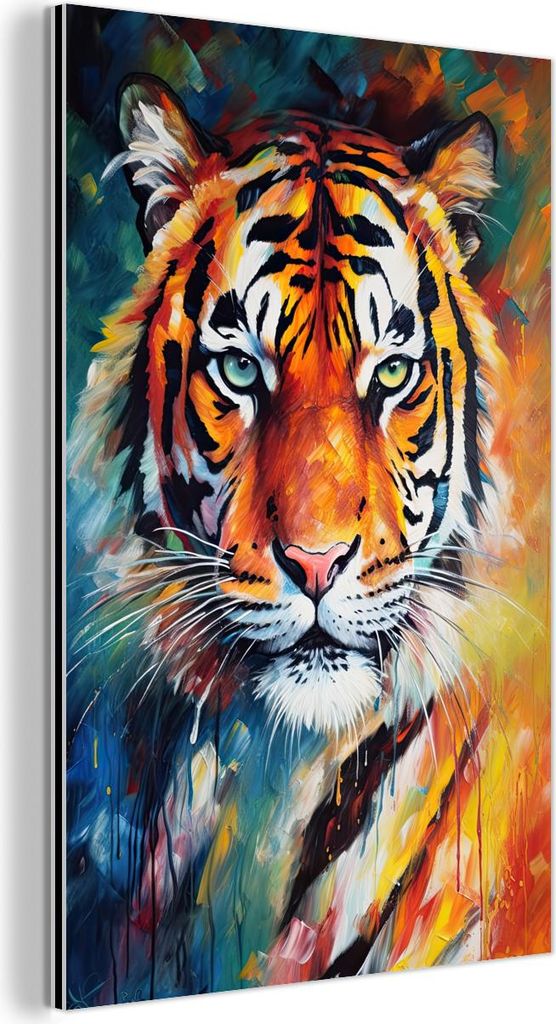 MuchoWow Wanddekoration Metall Metallbild Wandkunst 60x90 cm Tiger - Tiere - Ölgemälde - Kunst MuchoWow Aluminium Gemälde - Wandbilder - Aluminium