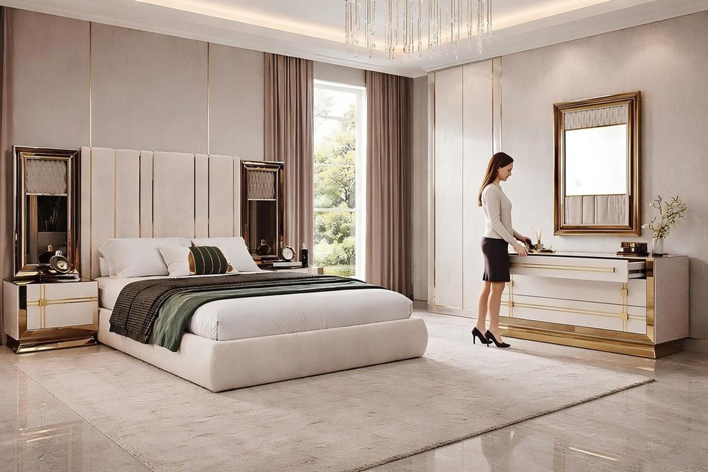Schlafzimmer Set mit Bett Nachttischen und Schminktisch im modernen Design