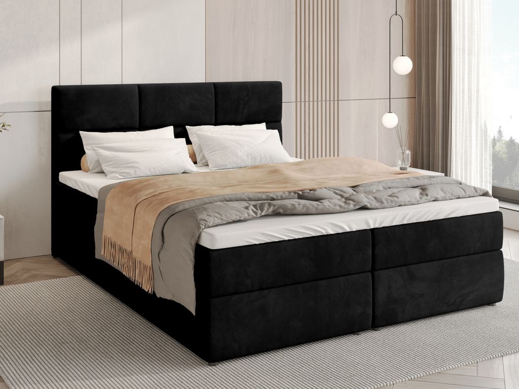 BroMARKT Boxspringbett BOSTON mit 2 Bettkasten, Bonell-Matratze, Polsterbett, Bett (Schwarz, Kronos 7, 180 x 200 cm)