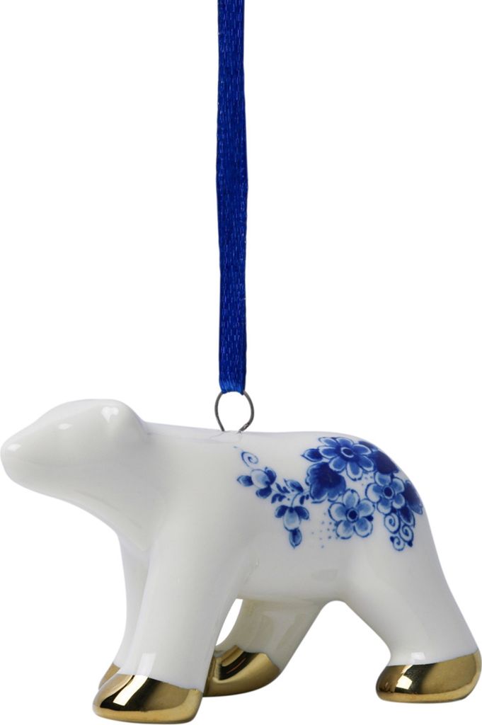 Heinen Delfts Blauw - K40004 - Weihnachtsbaumanhänger, Eisbär, Keramik, L 8 cm, B 4,5 cm, H 6 cm