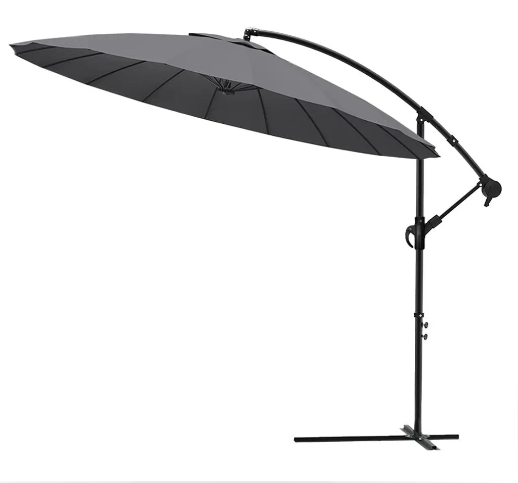 Parasol Shanghai 300 cm Gris avec Manivelle et Housse de Protection
