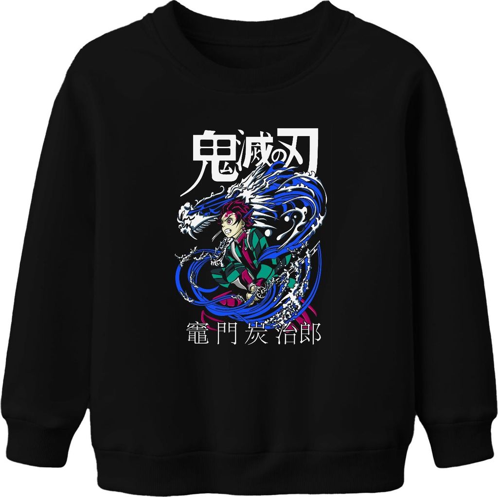 Demon Slayer Tanjiro Kamado Wasserdrache Anime Geschenk Japan Y2K Streetwear Uni Kinder Sweatshirt Pullover, Schwarz, 116