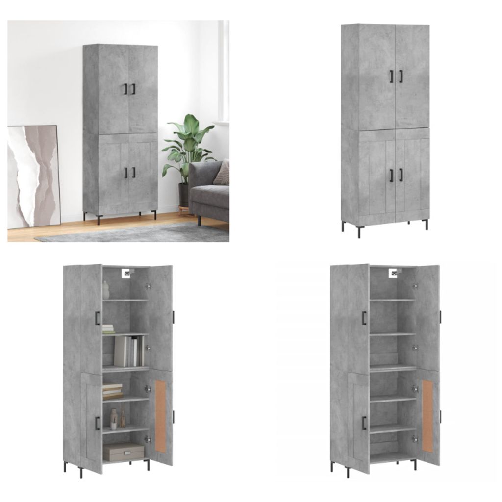 vidaXL Highboard Betongrau 69,5x34x180 cm Holzwerkstoff - Highboard - Highboards - Sideboard - Schrank