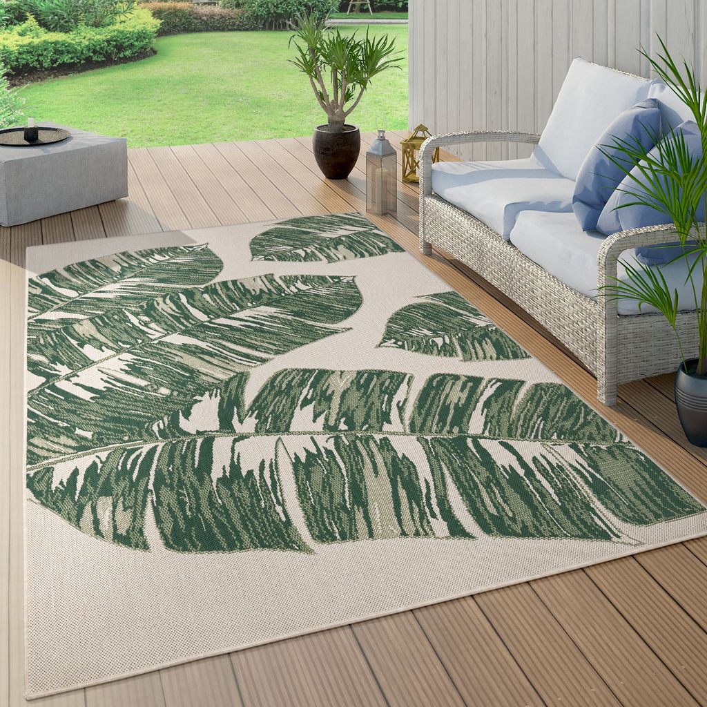 Outdoor Teppich Wetterfest Balkon Palmen Dschungel Florales Boho Muster Grün Grösse 150 cm Quadrat