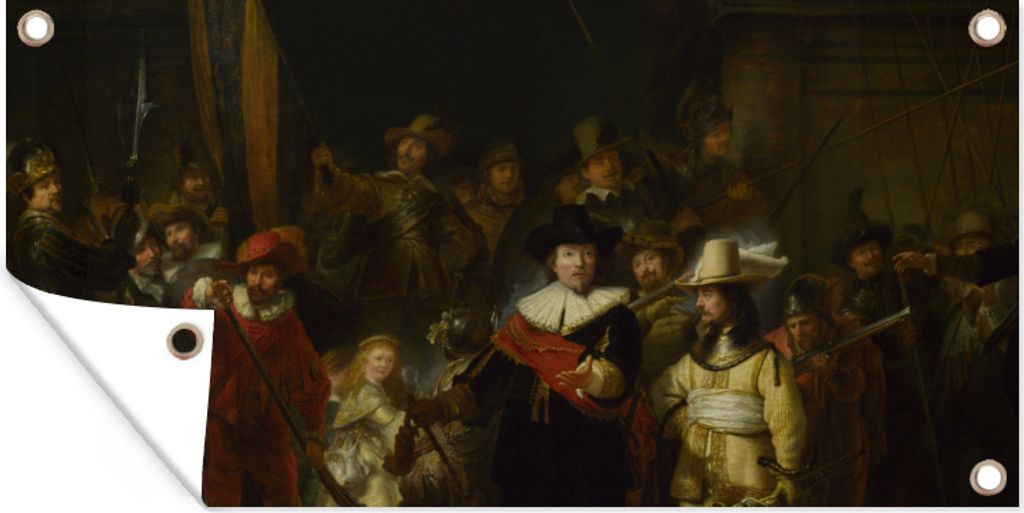 MuchoWow 160x80 cm Outdoor-Poster Gartendeko Sichtschutz Garten Poster für den Garten Die Nachtwache - Gemälde von Rembrandt van Rijn