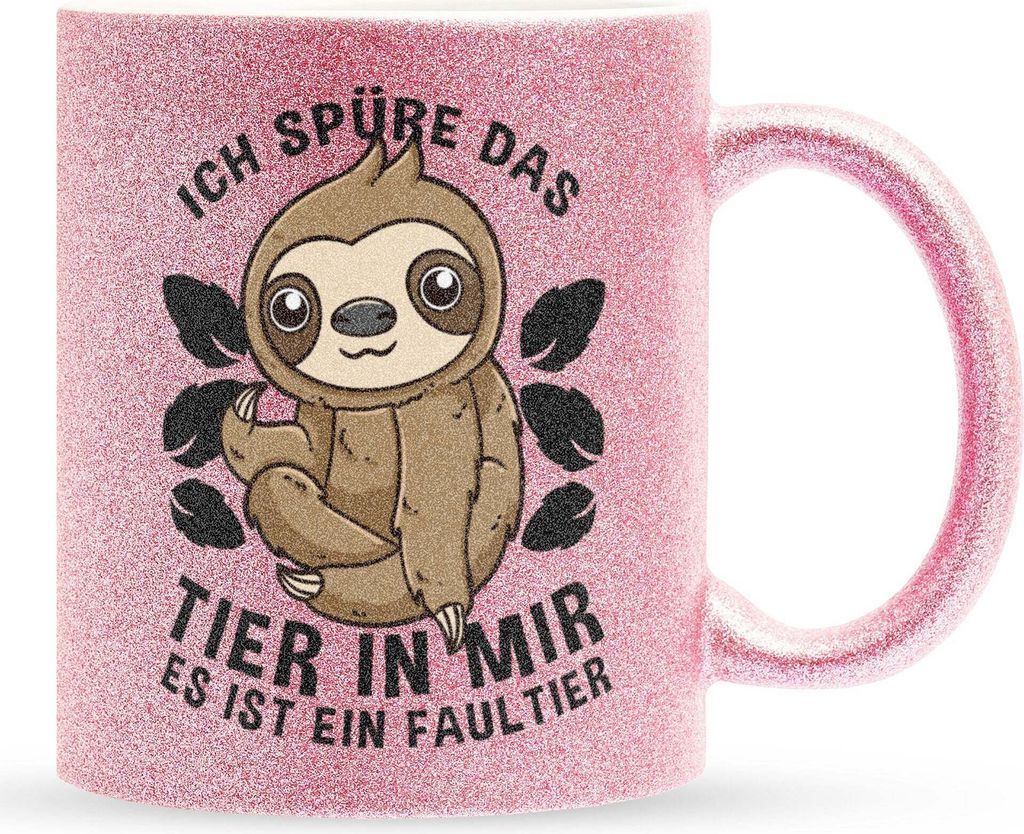 22Feels Glitzertasse Pink Faultier Süßes Tier Spruchtasse Wichteln Geschenk Arbeitskollege Büro Humor Secret Santa Witzig Kaffeetasse Männer Fr...